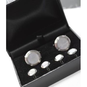 Silver with White Cufflinks & Studs
